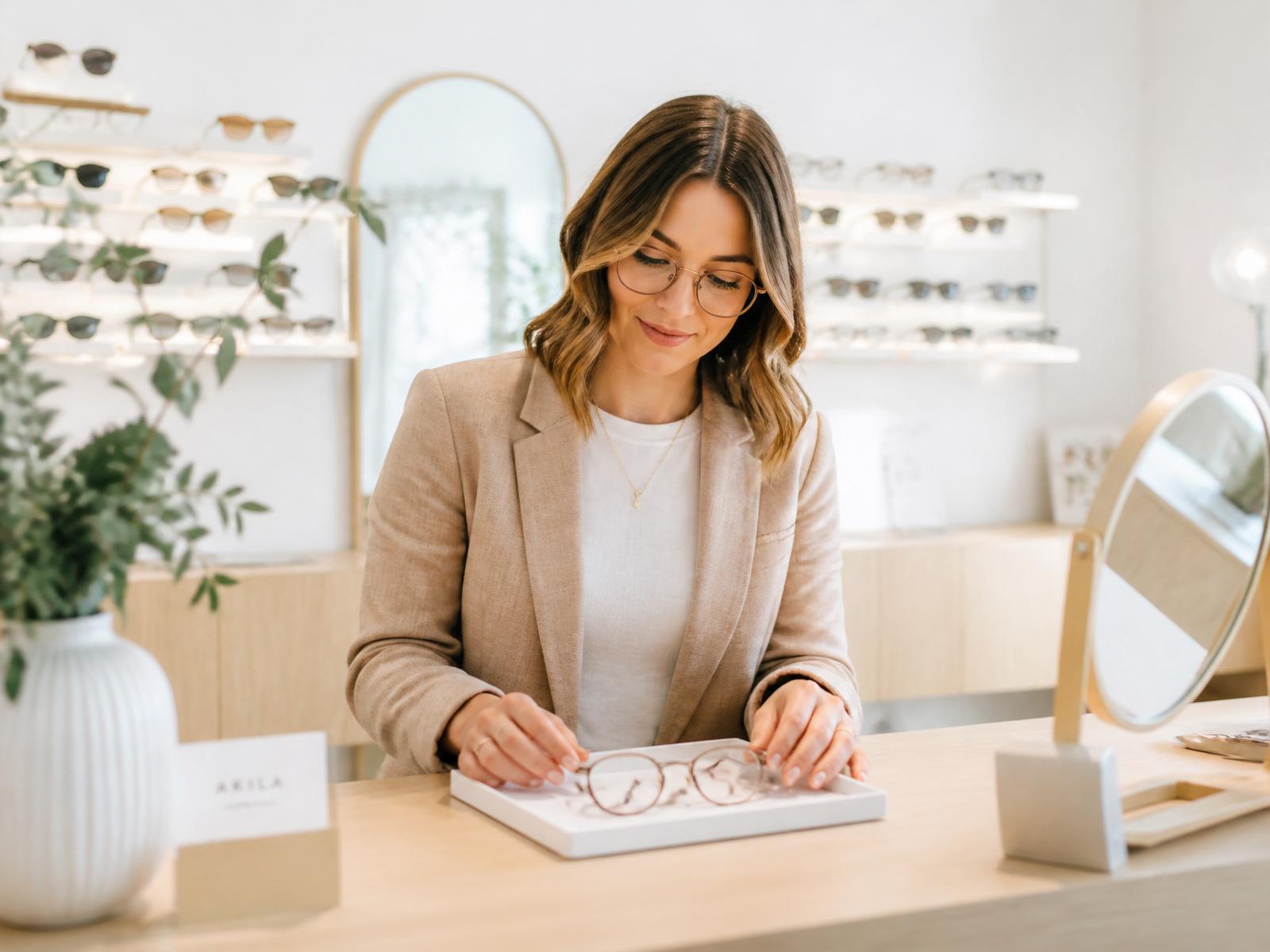 Optiker beim präzisen Zentrieren einer Gleitsichtbrille